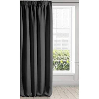 Image of Eurofirany Extra Long Blackout Curtain 1 Unit Rod Pocket, Rufflette Tape, Light Blocking Darkening Bedroom Living Room, Polyester, Black, W53 x L106