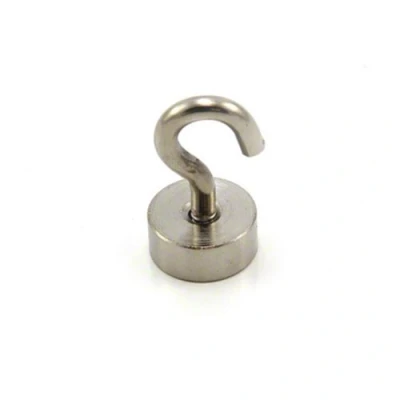 Image of 19mm dia Neodymium Clamping Magnet with M5 Hook for Hanging, Holding or Displaying Items 17kg Pull Pack of 4