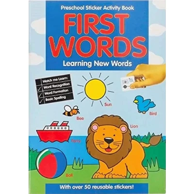 Image of 3 Assorted Preschool Sticker Activity Books Maths English Spelling Childrens Learning Aids (Learning New Words)