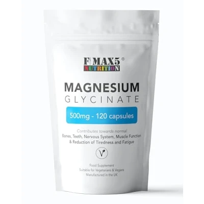 Image of Magnesium Glycinate 500mg Supplements as Bisglycinate, 120 Vegan Capsules, High Absorption/Bioavailability 100mg Elemental, UK Made