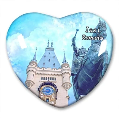 Image of Romania Iasi Fridge Magnet Refrigerator Stickers Collection Decorative Travel Souvenir Heart Shaped Crystal Glass