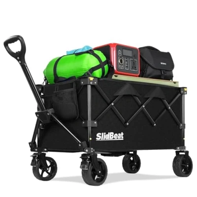 Image of 100L Festival Trolley with Big Universal Wheels, 220LBS Rebound Handle Pull Along Heavy Duty Camping Cart, Folding Wagon Garden Collapsible Outdoor Picnic Shopping Fishing