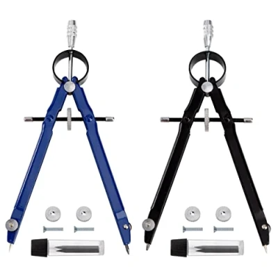 Image of Professional Compass, 2 Pack Maths Drawing Precision Compass Geometry with Extra Lock Screws and Lead Refills for School, Home, Woodworking(Makes 24cm Diameter Circle)