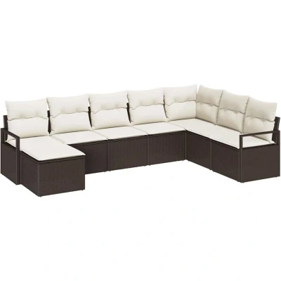 Image of vidaXL 8 Piece Garden Sofa Set with Cushions Brown Poly Rattan