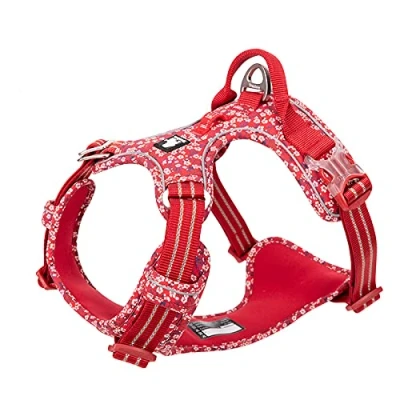 Image of WINHYEPET True Love No Pull Dog Harness, Cotton Fabric Breathable and Reflective Soft, Adjustbale for Running Walking, Suitable Small Medium Large Cats Dogs TLH5655(Poppy Red, L)