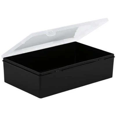 Image of Wham 3.02 29cm Non Compartmental Plastic Storage Organiser Box Recycled Black &amp; Clear Lid