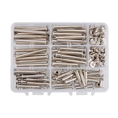 Image of INCREWAY 5mm X 25/30/35/40/45mm Nickel Plated Binding Chicago Screw Posts Barrel Nuts Docking Rivets Silver Tone 100pcs