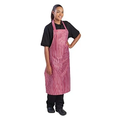 Image of Whites Water Resistant Chef&#039;s Bib Apron Kitchen Cooking and Barbecue for Men Women Red White Stripe Nylon Size: 711(W) x 1016(L)mm A581