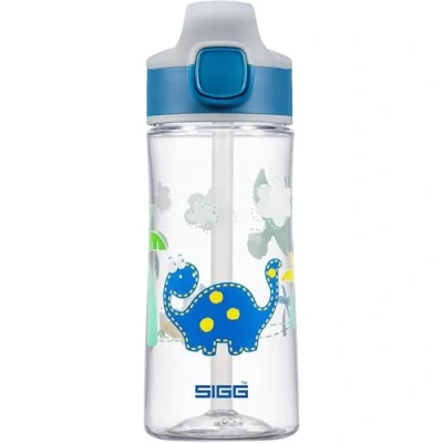 Image of SIGG Aluminium Kids Water Bottle Miracle Dinosaur With Straw Leakproof Lightweight BPA Free Scratch &amp; Break Resistant School Sports Blue 0.45L