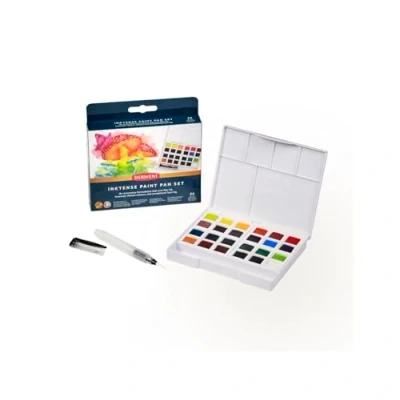 Image of Derwent Inktense Paint 24 Pan Palette, Set of 24, Half Size, Water Soluble, Ideal for Painting &amp; Crafts on Paper Fabric, Professional Quality, 2306318