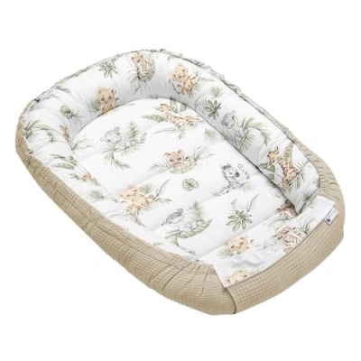 Image of Medi Partners Baby nest Pod Newborn Sleepyhead 100% Cotton Waffle 100x60x15cm Bed Pillow Accessories Cocoon for Babies (Safari with grey Waffle)