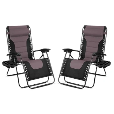 Image of SG Traders Zero Gravity Chair Reclining Outdoor Sun Lounger, Relaxer for Patio Decking Gardens Camping, Folding with Cup Holder and Adjustable Headrest Sunlounger (Pack 2 Black Brown)