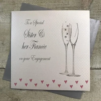Image of SISTER &amp; FIANCEE (FEMALE) ENGAGEMENT CARD FLUTES DESIGN, HAND FINISHED BY WHITE COTTON CARDS (PD304)