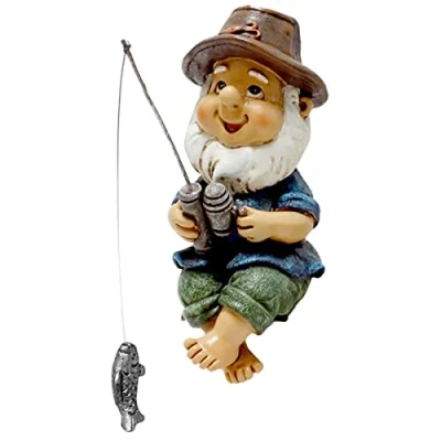 Image of Garden Ornament Outdoor Fishing Gnome Statue Naughty Gnomes Resin Figurine Dwarf Sculpture Pond Ornaments for Lawn Yard Balcony Porch Patio Decorations