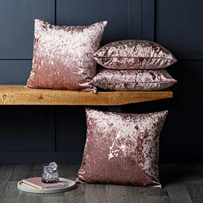 Image of Red Rainbow Set of 4 Metallic Marble Luxury Crushed Velvet Cushion Covers (Pink, 18&quot; x 18&quot;)