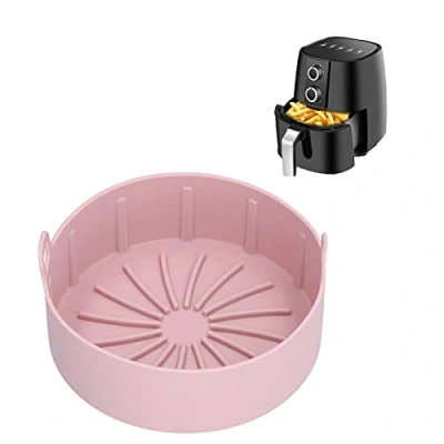Image of Air Fryer Silicone Pot, 16cm ‑20℃‑220℃ Round Reusable Electric Basket Tray Food Safe Baking Accessory for Fryer, Microwave Oven, Steamer(Pink)