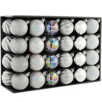 Image of WeRChristmas Shatterproof Luxury Christmas Tree Baubles, 48 Piece Silver/White/Pearl