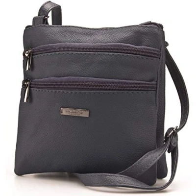 Image of Lorenz Ladies Small Genuine Soft Leather Cross Body / Shoulder Bag (1) # 1941 Navy