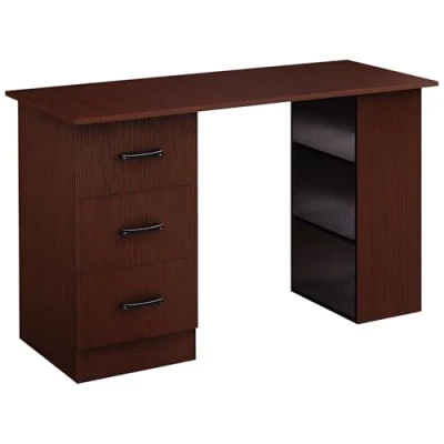 Image of HOMCOM Computer Desk, Writing Table, PC Workstation with 3 Storage Shelves and Drawers, Black Handle, for Home Office, Walnut Brown