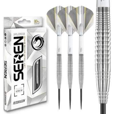 Image of RED DRAGON Darts Seren Pure 4 25g 90% Tungsten Professional Steel tip Set with Dart Flights and Shafts (Stems)