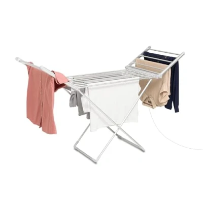 Image of Addis Heated Fold out Winged Indoor Clothes Airer Quick drying 12 metres space, Electric with UK plug 230w, Silver