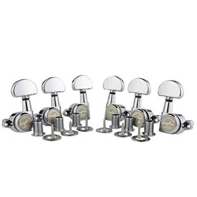 Image of Guyker 6Pcs Guitar Locking Tuners (3L + 3R Handed) 1:21 Lock String Tuning Key Pegs Machine Heads with Half Circle Handle Replacement for LP SG Style Electric, Folk or Acoustic Guitars Chrome