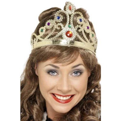 Image of Smiffys Jewelled Queen&#039;s Crown, Mixed Colours Assorted Gold and Silver, Historical Fancy Dress, Halloween Dress Accessories Up