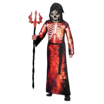 Image of amscan 9905059 Childs Skeleton Fire Reaper Halloween Fancy Dress Costume Age 8 10 Years