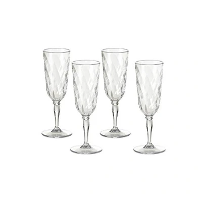 Image of Omada Design 4 Glasses for Champagne, 6,89 fl oz Flute in acrilic Unbreakable Plastic, Diamond Line, Clear