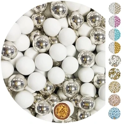 Image of EinsSein Nikah Sekeri Large Crispy Chocolate Beads Mix 0.7 kg White / Silver Glossy Heart Chocolates Sweets dragées Dragees Wedding Mini Favours Guests Shapes Table Hearts Party Baptism