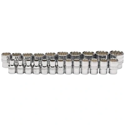 Image of Draper Loose Metric Socket Set, 1/2&quot; Sq. Dr., Polished Chrome (23 Piece)