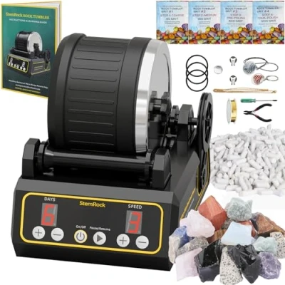 Image of Professional Rock Tumbler Kit, Large 2.5Lb Barrel Rocks Stem Science Gift for Adults, 9 Day Timer&amp;3 Speed Motor, Include Rocks, Grits and DIY Tools
