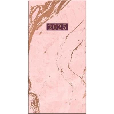 Image of 2025 Stylish Pink Marble Design Slimline Pocket Hardcover Diary Week to View Planner Home Office