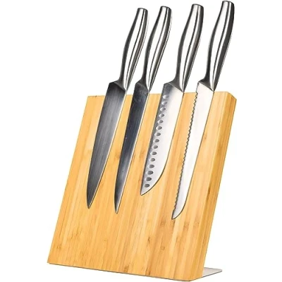 Image of Coninx Magnetic Bamboo Knife Block Powerful Holder Board for Knives, Scissors, Kitchen Cutlery Safe, Clean and Tidy Storage of Knives