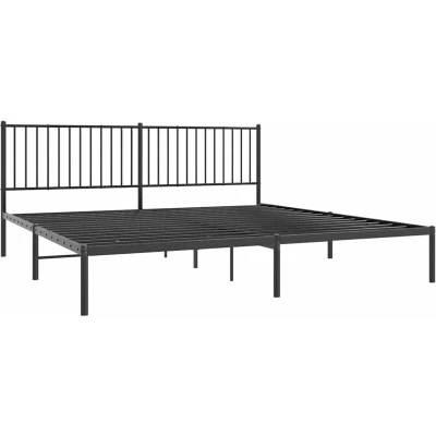 Image of vidaXL Metal Double Bed Frame with Headboard 193x203 cm Steel Bedstead in Black for Bedroom, Storage Space, Easy Assembly