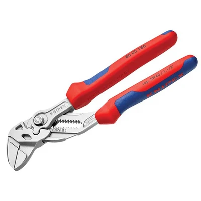 Image of Knipex pliers wrench and a in single tool chrome plated, with multi component grips 180 mm (self service card/blister) 86 05 SB