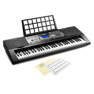 Image of Max KB3 Electronic Keyboard 61 Key Full Size Digital Piano, with Speakers and Beginners Music Note Sheet Stickers