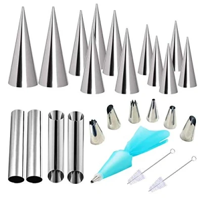 Image of 26 PCS Cannoli Tubes, Woohome Stainless Steel Forms Cream Horn Molds, Croissant Mold Baking Moulds Tubes for Danish Pastry Roll