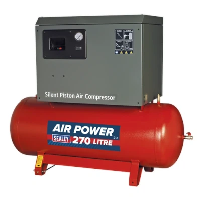 Image of Sealey Air Compressor 270L Belt Drive 5.5hp 3ph 2 Stage with Cast Cylinders Low Noise