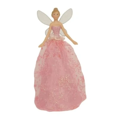 Image of Gisela Graham Resin and Fabric Tree Top Pink Snowflake Angel 19cm