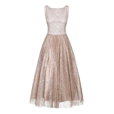 Image of Swing Fashion Women&#039;s Cristal S Glitter Party Evening Cocktail Ball Gown Prom Wedding Festive midi Dress Sleeveless Nude Color 36,
