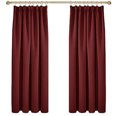 Image of Deconovo Super Soft Pencil Pleat Curtains Thermal Insulated Blackout for Kids Bedroom 66 x 72 Red Two Panels