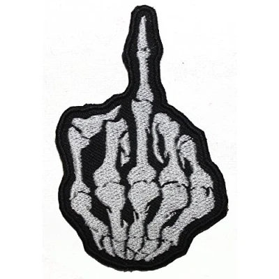 Image of Skeleton Middle Finger Patch Iron On Sew Embroidery Badge Cartoon