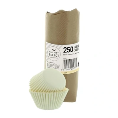 Image of Culpitt Select Ivory Baking Cases, Greaseproof Paper Cups, 50mm Cupcake Cases Extra Large Pack of 250