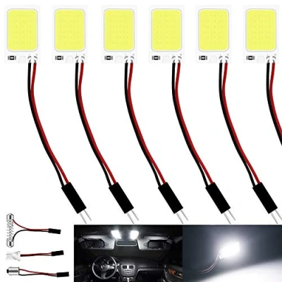 Image of Defvnsy LED Panel Dome Light, Super White 18SMD COB Chipsets Car Interior Reading Plate Roof Ceiling Wired Lamp With T10 / BA9S Festoon Adapters (Pack of 6)