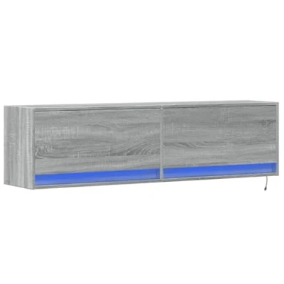 Image of vidaXL TV Wall Cabinet Floating Unit with RGB LED Lights, 2 Drawers, Grey Sonoma, Engineered Wood, 100x31x38 cm, Space Saving, Modern Design
