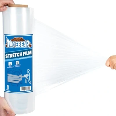 Image of TAPEBEAR Shrink Wrap Clear Pallet 457mm x 457m, 20mu Stretch Wrapping Film Industrial Strength Plastic Water &amp; Moisture Proof for Moving House, Furniture, Luggage, Parcel, Carpet Protection