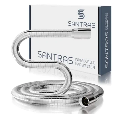 Image of SANTRAS® Shower Hose Premium Chrome 0.50 m Made in Germany with Water Saver Especially Flexible and Twist Proof Flow Limiter Stainless Steel Look of Easy Clean Material