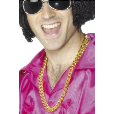 Image of Smiffys Bling Neckchain, Gold Large Links, 1980&#039;s Fancy Dress, 1980s Dress Up Jewellery
