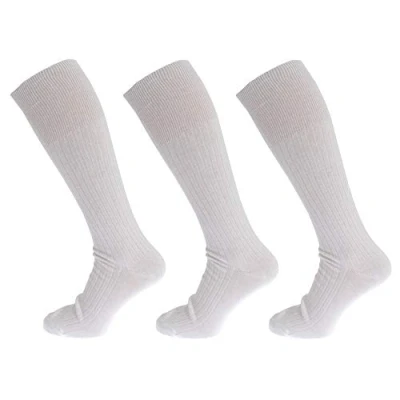 Image of Mens Ribbed Knee High 100% Cotton Socks (Pack Of 3) (6 11) (White)